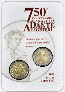 Coincard 2x2 Euro Kurs+ Sondermünze Italien 2015"Dante"