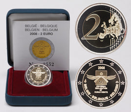 Proof 2 Euro commemorative coin Belgium 2008 "Human Rights" Proof