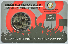 Coincard ( NL ) 2 Euro Sondermünze Belgien 2018"Studentenrevolte Mai 1968"ST