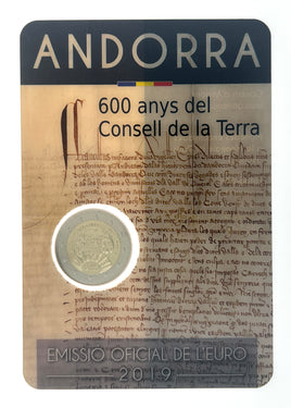 Coincard 2 Euro Sondermünze Andorra 2019 "600 Jahre Consell de la Terra"