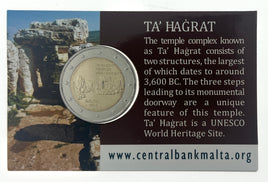 Coincard 2 Euro Commerativ Coin Malta 2019 "Ta Hagrat "Mintmark Pessac