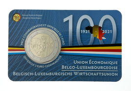 Coincard ( FR ) 2 Euro Sondermünze Belgien 2021"100 Jahre Wirtschaftsunion mit Luxemburg"ST