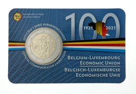 Coincard ( NL ) 2 Euro Sondermünze Belgien 2021"100 Jahre Wirtschaftsunion mit Luxemburg"ST