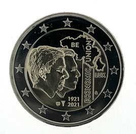 2 Euro Sondermünze Belgien 2021"100 Jahre Wirtschaftsunion mit Luxemburg"UNC