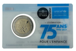 Coincard 2 Euro Sondermünze Frankreich 2021"75 Jahre Unicef"