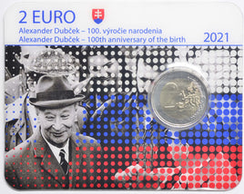 Coincard 2 Euro Commerativ Coin Slovakia 2021 "Alexander Dubcek"