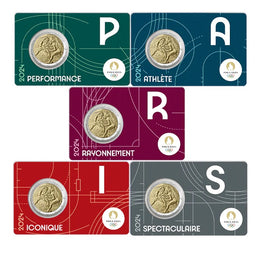 5 x Coincard 2 Euro Sondermünze Frankreich 2024"Olympische Spiele Paris 2024"