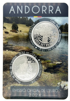 2 x 1,25 Euro Andorra 2024 "Jungfrau von Canòlich und Kreuz der sieben Arme" Stempelglanz