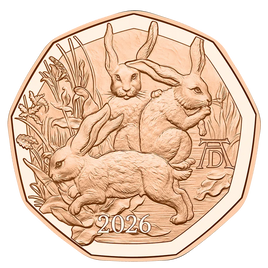 5 Euro Kupfer Österreich 2026 "Dürers Hasentrio" UNC