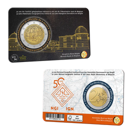 Coincard(FR) 2 Euro Sondermünze Belgien 2026"50 Jahre Nationales Geographisches Institut & 200 Jahre Königliche Sternwarte von Belgien"