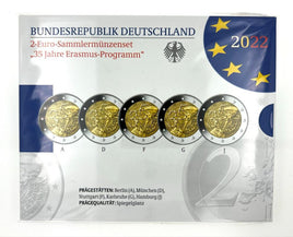PP 5 x 2 Euro Sondermünze Deutschland 2022 A-J"Erasmus"im Blister