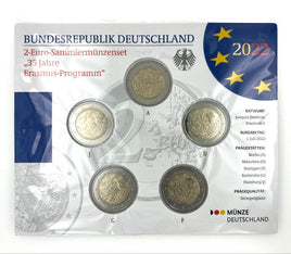 ST 5 x 2 Euro Sondermünze Deutschland 2022 A-J"Erasmus"im Blister