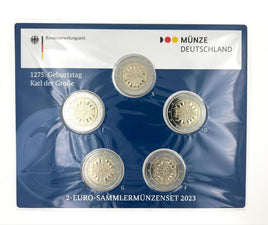 ST 5 x 2 Euro Sondermünze Deutschland 2023 A-J"Karl der Große"im Blister