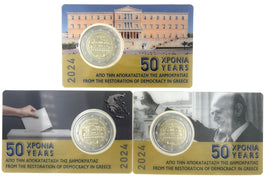 3x Coincard 2 Euro Sondermünze Griechenland 2024"Demokratie"