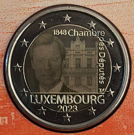 Photo minting 2 Euro Commerativ Coin Luxembourg 2023 "Chamber of Deputies" Mint Raven - Mintage 2500 pieces